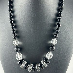 Vintage Continental necklace with black and clear crystal faceted beads